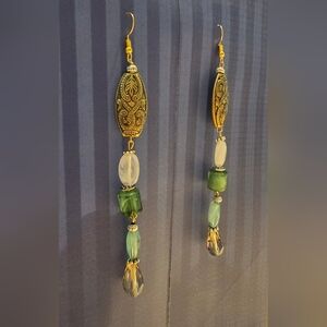 Elegant Gold and Green Dangle Earrings